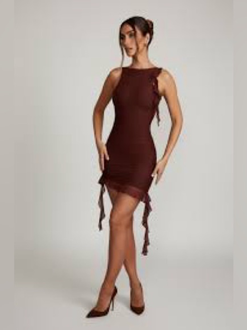 Oh Polly Wine Bodycon Mini Dress with Tie Accents